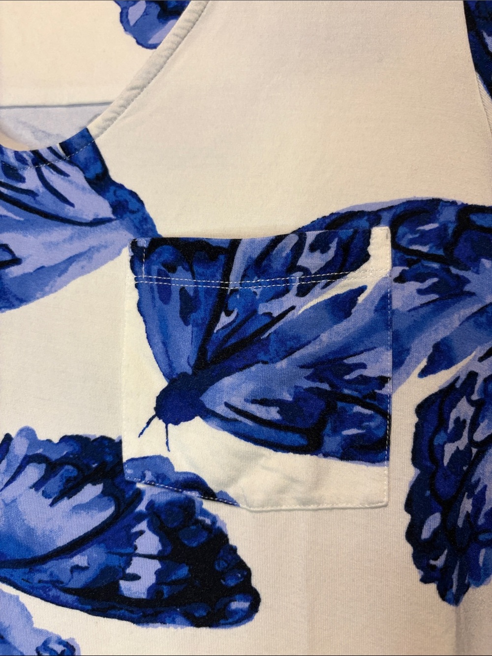Soma Cool Nights Blue White Butterfly Print Nightgown Sleep Shirt Cozy SZ Small - Picture 5 of 7